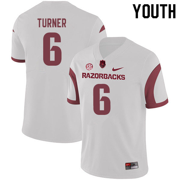 Youth #6 Jacorrei Turner Arkansas Razorbacks College Football Jerseys Sale-White - Click Image to Close